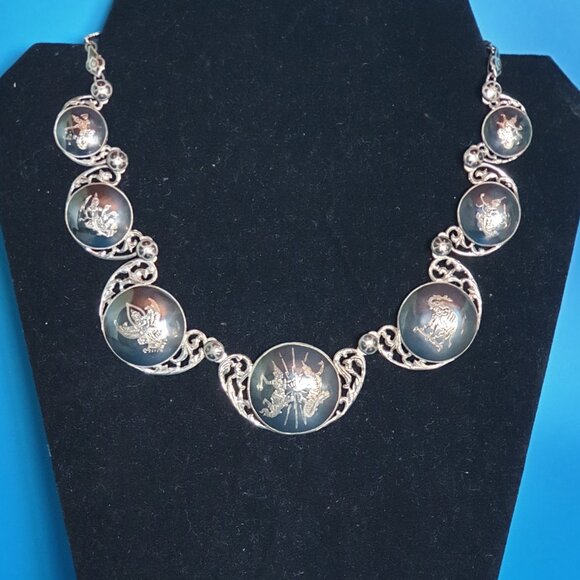 1940s Magnificent Siam Nakon Sterling 930 Silver Black Enamel Statement Necklace - Picture 15 of 17